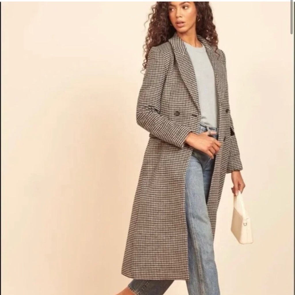 Reformation York Coat Black Grey Herringbone Size S